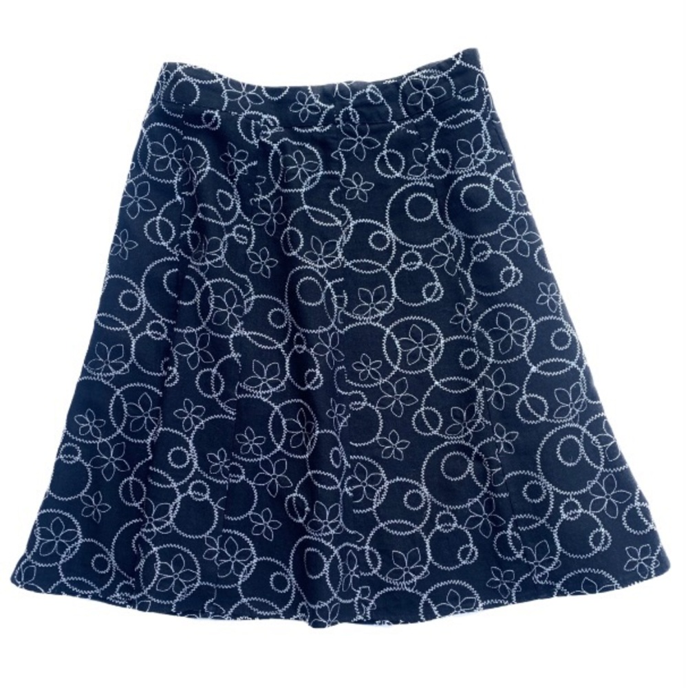 Christopher & Banks Summer Black White A-Line Skirt Embroidered Linen Blend 6